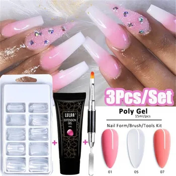 

3Pcs/kit Nail Art Transparent Clear Camouflage Color Fibre Glass Hard Jelly Quick Building Nail Extend Acrylic Poly Gel Nail Kit