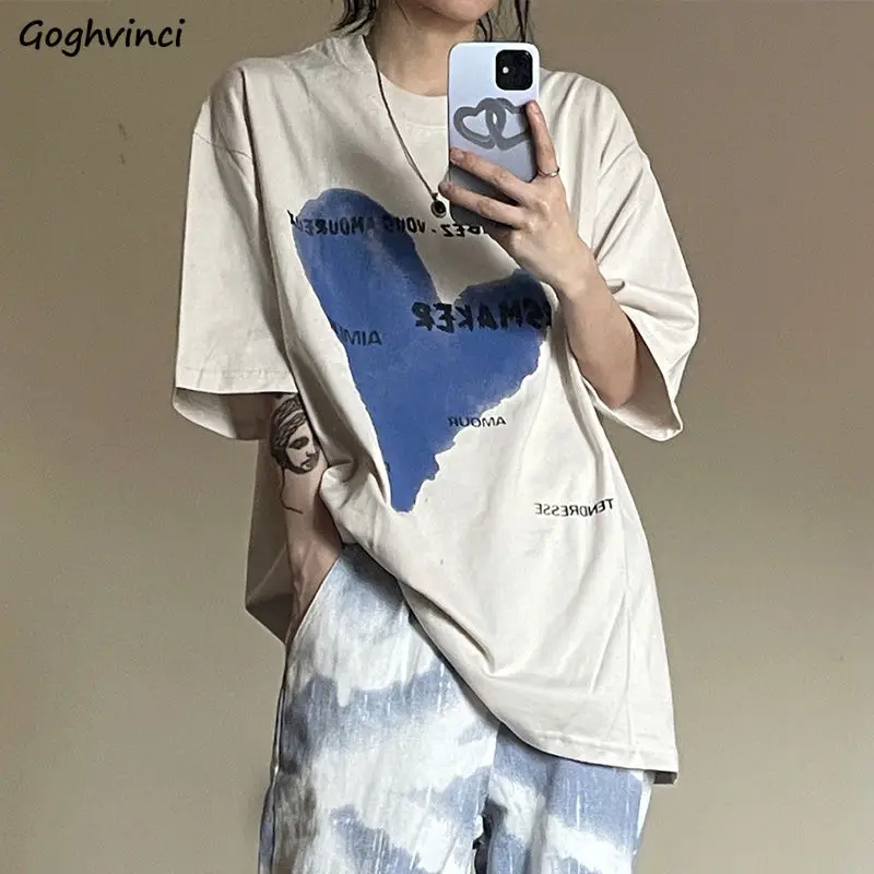 T-shirts Women O-neck Printed Tees Short Sleeve Oversize Letter Korean Style Baggy BF Streetwear Tshirts Students Ins Hot Sale | Женская