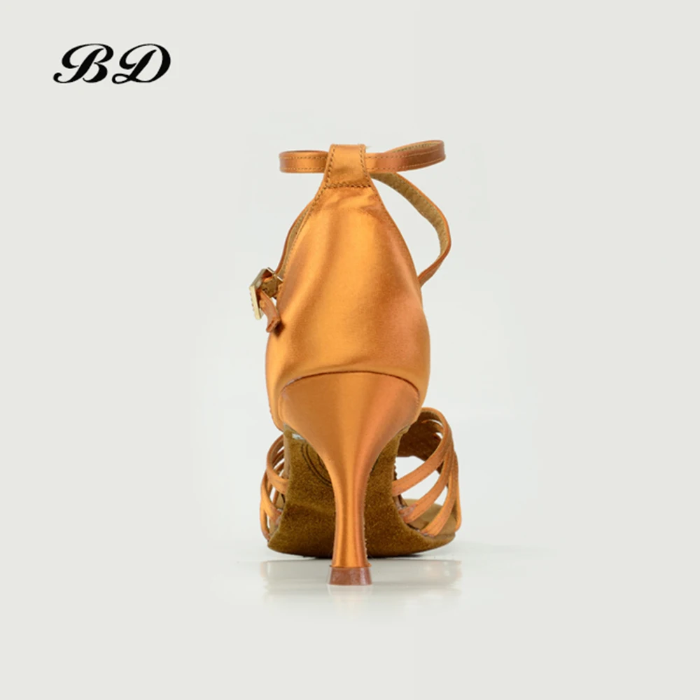 TOP Dance Shoes Dancing Ballroom Latin Dance Shoes Women Imported Silk Satin BD 2360 Cha Cha SALSA FREE Heel Cover Cowhide Sole