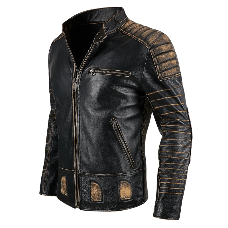 2020 Vintage Black Men American Motorcycle Leather Jacket Plus Size 5XL Genuine Cowhide Spring Slim Fit Biker Coat FREE SHIPPING | Мужская
