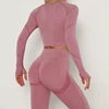 Women Sport Suit Yoga Clothing Set Workout Gym Long Sleeve Fitness Crop Top + High Waist Seamless Energy Workout Leggins 1