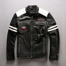 New Men Genuine Motorcycle Leather Jacket Fashion Appliques Real Cowskin Riding Biker Jackets Winter Coats