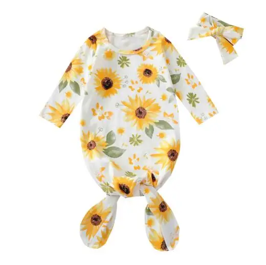 Baby Girl’s Swaddle and Headband Set Fashion Sunflower/Leopard Full