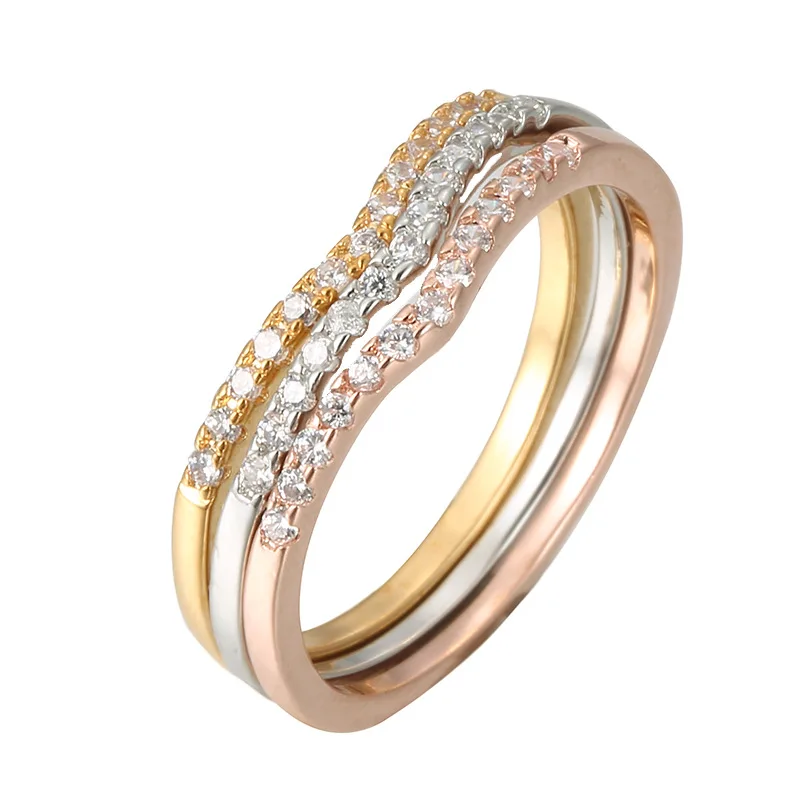 

3pcs Elegant Curved V Shape Thin Cz Rings Silver/Gold/Rose Gold Color V Wedding Band Stackable Ring Women's Jewelry Gift