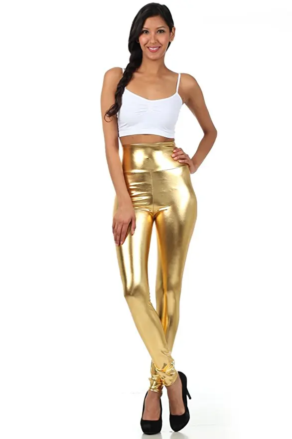 

Speerise Women High Elastic Thin Faux Leather Leggings Imitation Leather Pants Skinny Shiny Black Plus Leggings