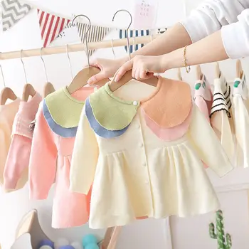 

2020 Autumn Children Girls Long Sleeve Lapel Collar Knitwear Dress Casual Kids Cardigans vestidos