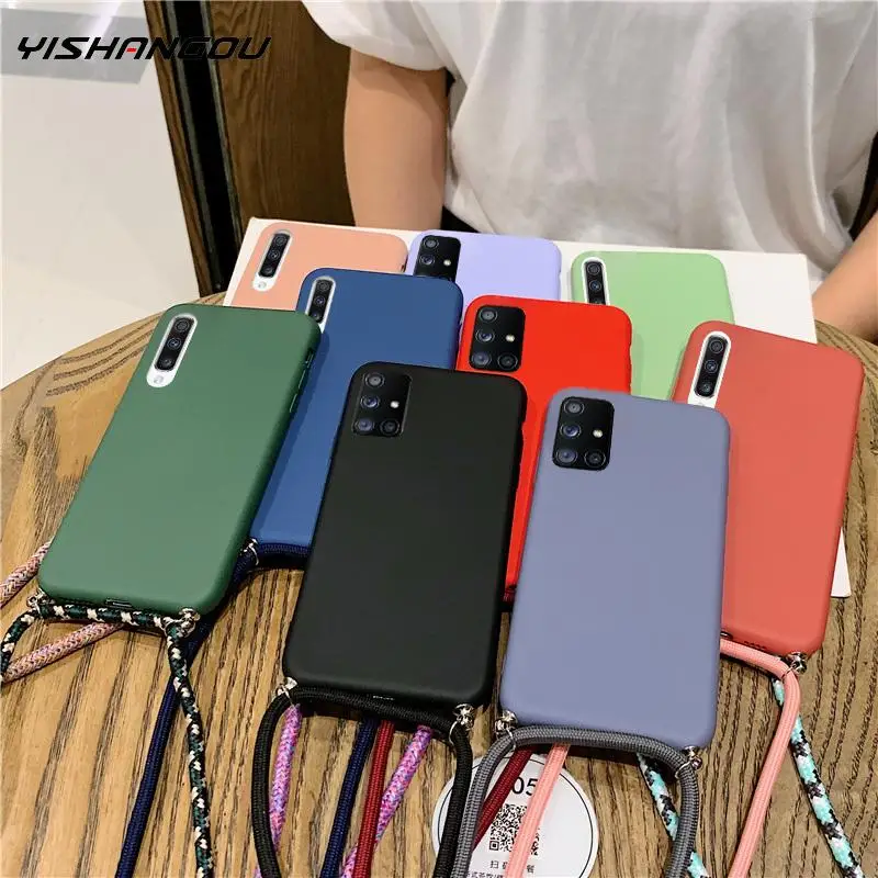Чехол из жидкого силикона с ремешком для телефона Samsung S20 S21 FE A51 A71 A50 A70 S10 Plus Ultra A20 A30