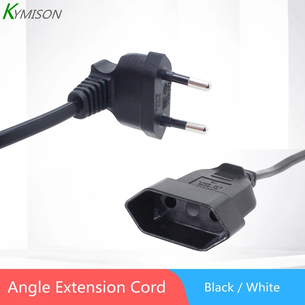 Europea 90 Degree Male Plug To Female Socket Power Extension Cable For PC Computer PDU 0.3m/0.6m/1.8m EU 2Prong Bend Angled Cord
