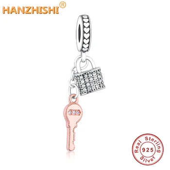 

925 Sterling Silver Padlock and Key Dangle Charm Beads Fit Original Pandora Charm Bracelet Necklace DIY Jewelry Making berloque