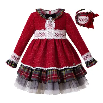 

Pettigirl Wholesale Red Girls Dresses Bling Christmas Grid Dress+Headwear Baby Girl Princess Party Dress Atnumn Kids Clothes