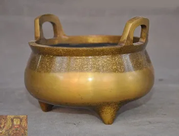 

wedding decoration Marked China Buddhism temple pure Bronze double ear Incense burner Censer statue