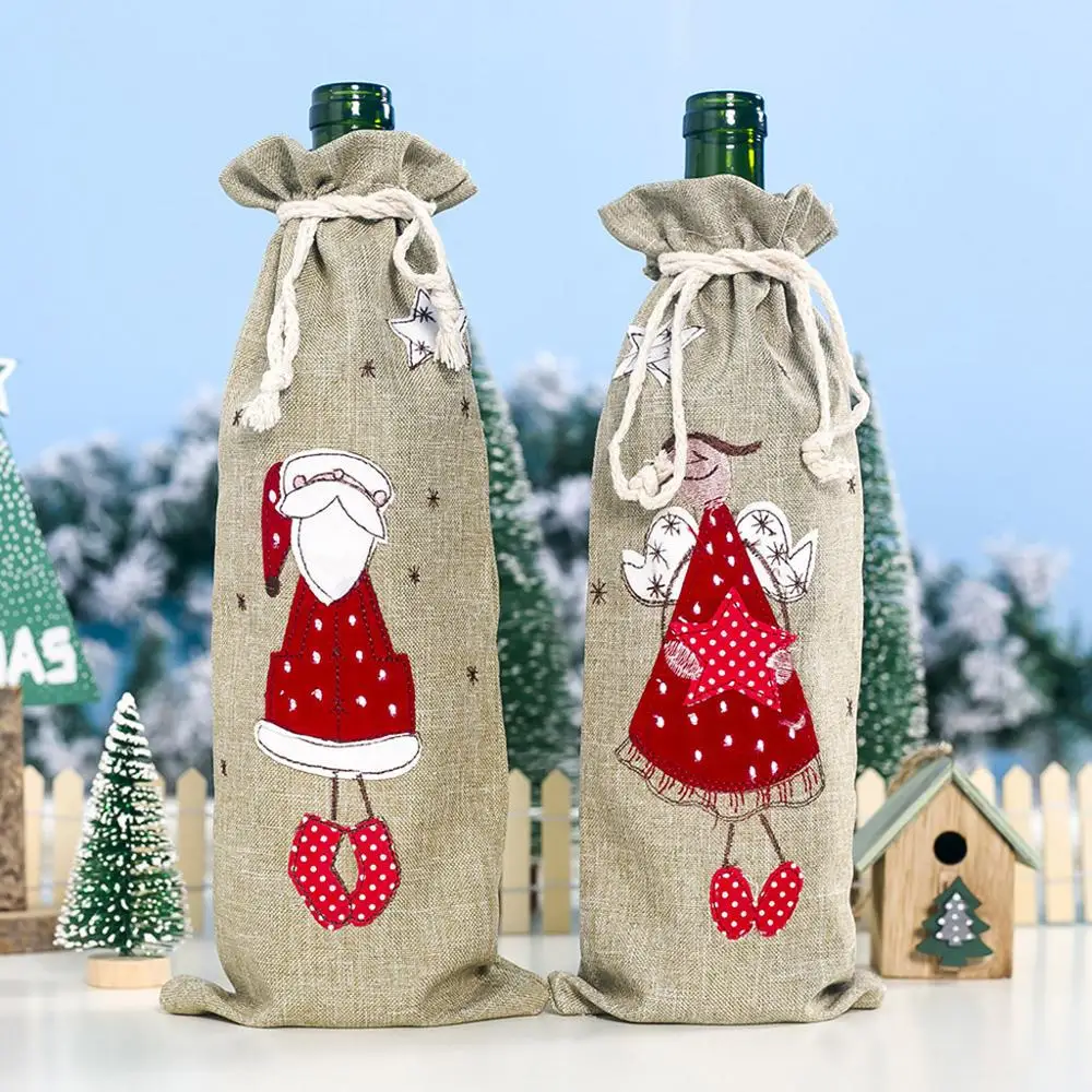 2 Piezas ZQQIAN Navidad Botella de Vino Cubierta de Bolsas,Bolsas Botella Vino Rojo Navidad,Navidad Funda para Botella de Vino,para Decoración Hogar de la Mesa de Cena para Las Fiestas de Navidad 