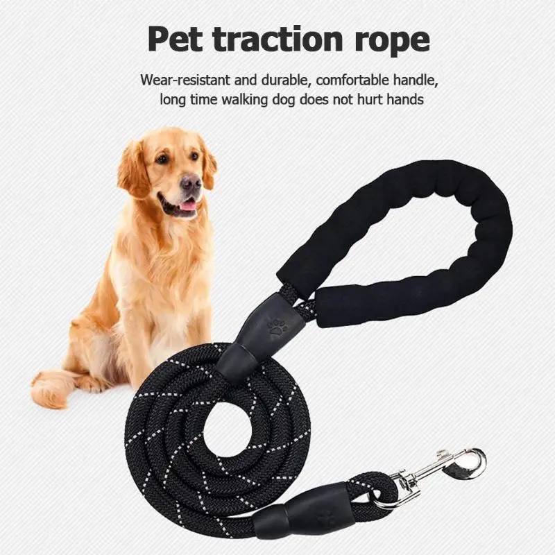 Поводок для домашних животных, светоотражающий крепкий поводок для собак длиной 1,5 м с удобной мягкой ручкой, усиленная тренировочная веревка для средних и больших собак