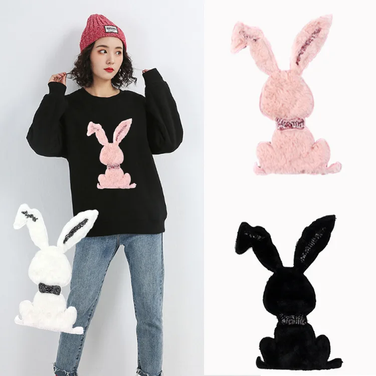 

19cm*29cm Fashion Large Patch Embroidery Patch Plush Sequins Patch Garment Accessories Rabbit