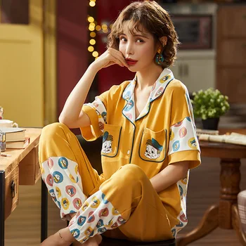 

Summer Cotton Print Pyjamas Intimate Lingerie Nightwear Casual Sleepwear Pajamas Suit Women Home Clothing Sleep Set Nightgown