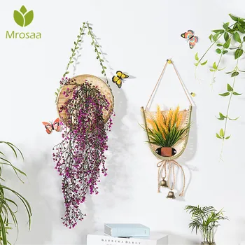 

Bamboo Weaving Basket Artificial Flowers Vine Willow Plant Silk Rose Hanging Wall Rattan Flower Home Wall Decor Fake Flowers