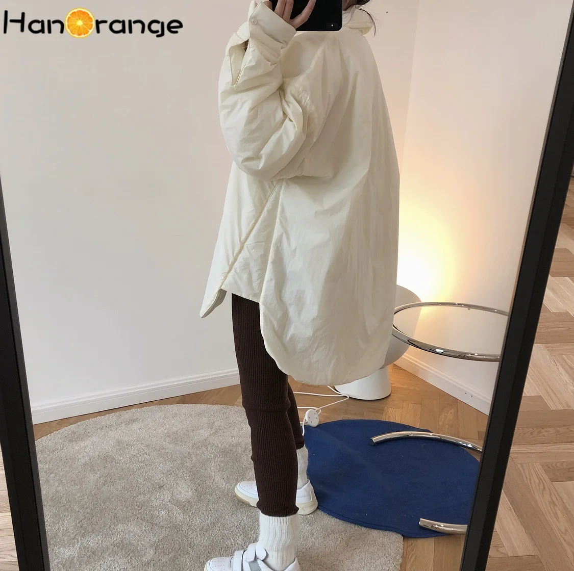 

Winter Female Minority Turn Down Collar Cotton Padded Jacket Loose Warm Cocoon Parkas Woman