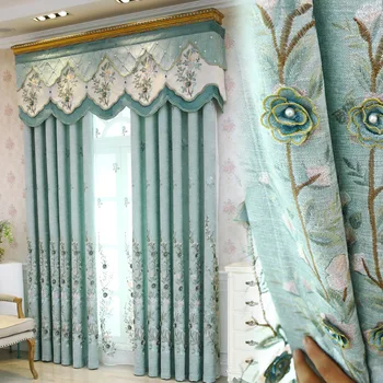 

Thickened chenille fabric curtains, American embroidery flower curtain fabrics, customized blackout curtains sheer curtains