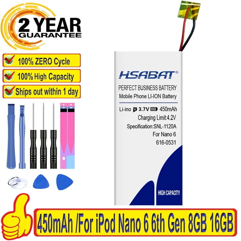 Топ бренд 100% Новый 450mAh аккумулятор для iPod Nano 6 6th Gen 8GB 16GB батареи + Бесплатный