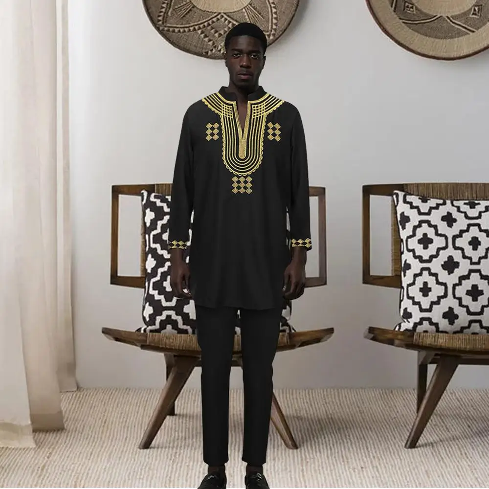 

Fadzeco Dashiki Men Top Pant Set 2 Pieces Outfit Set African Men Clothes 2019 Riche African Clothing For Men Shirt With Trouser