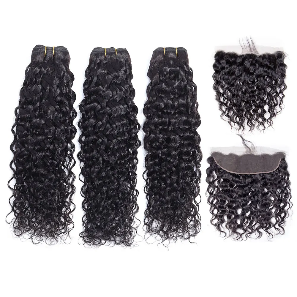 

Chic Crown Human Hair Bundles With Frontal Brazilian Water Wave Bundles With Closure Frontal With Bundles Brazilian Hair Weave