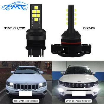 

BMT CANBUS No Error 3157 P27/5W PSX24W LED Driving DRL Daytime Running Light Bulbs For Jeep Compass LED DRL Light 2011-2019