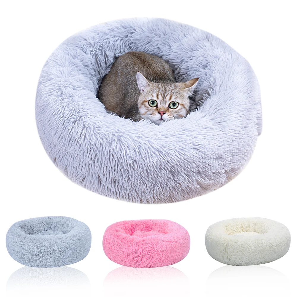 Мягкая длинная плюшевая моющаяся круглая форма кошка/спальное место для Собаки домашнее животное теплая спальная Подушка будка для питомца коврик