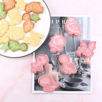 

6pcs/set 3D Dinosaur Cookies Cutter Mold Dinosaur Biscuit Cutter Embossing Mould Cookie Tools Sugarcraft Dessert Baking Mold