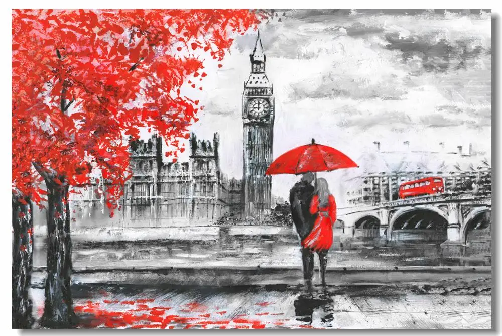 

Custom Canvas Wall Art Big Ben Poster England Bridge Red London Bus Wall Sticker Office Wallpaper Cafe Wall Mural Decor #0654#