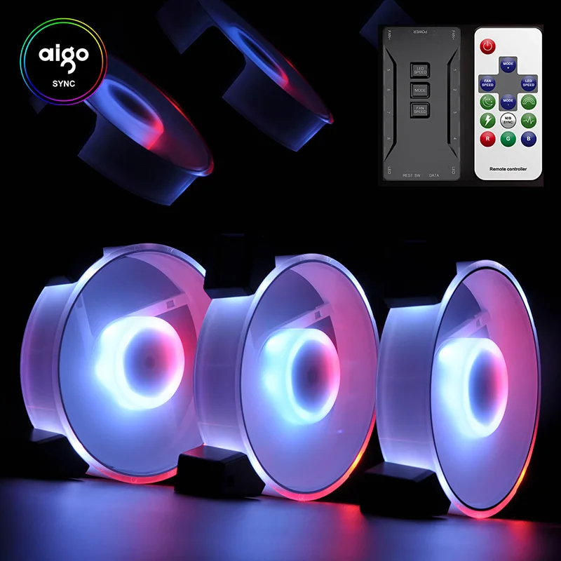 Aigo RGB Вентилятор 120 мм светодиодный компьютер PC чехол вентиляторы RGB тихий пульт дистанционного управления 5v 3pin ореолом синхронизирующий компьютер Процессор кулер охлаждения отрегулировать чехол вентилятор