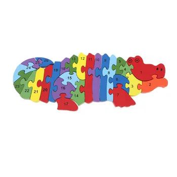 

1set DIY Alphabet Jigsaw Puzzle Building Model Animal Wooden Crocodile Numbers Letters Cardboard Cube Toys for Children