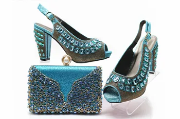 

Elegant party African sky blue sandals shoes and handbag sets withstones G72-1 Heel Height 10cm