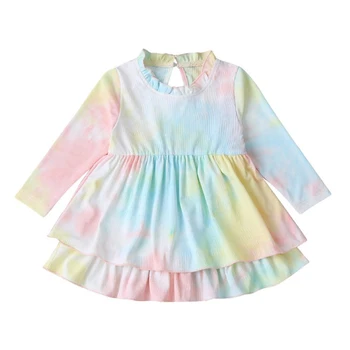 

Baby Girls Dress Long Sleeve Baby Girls Fall Winter Dress Girls tie dye dress kids colorful dress#1