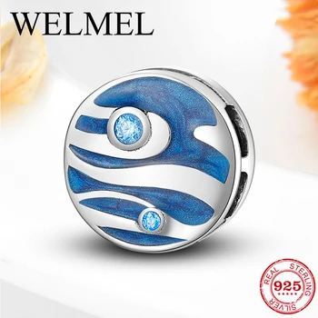 

Solar System Jupiter 925 Sterling Silver Blue Enamel Clip Charms Women Jewelry fits Original Reflection Bracelets DIY Gifts