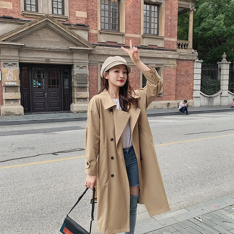 

Khaki Trench Coat Women's Mid-length 2019 Spring And Autumn New Style Korean-style Students Popular Versatile over-the-Knee Coat