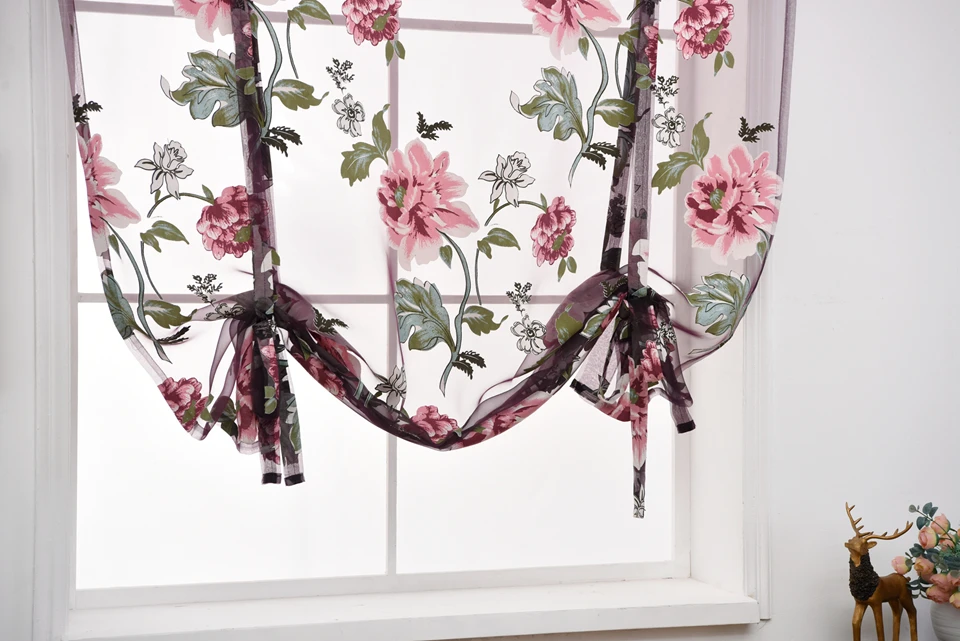 Romantic Peony Printed Tulle Curtain, Curta Cortina