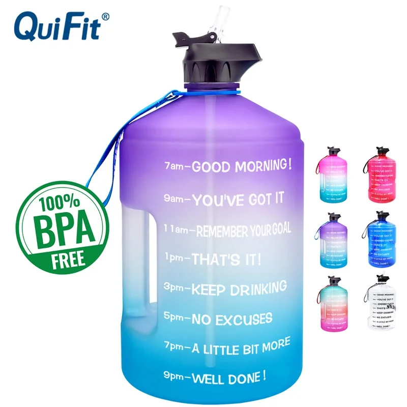 Quifit 3.78l 2.2l 1.3l galão garrafa de água com palha plástico grande capacidade ginásio fitness turismo bpa livre esporte jarros ao ar livre copo