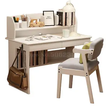 

Wood Desk Japanese Simple Desk Children's Desktop Computer Desktop With Bookshelf Household