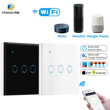 

Wifi Touch Switch EU standard 1 2 3 Gang Glass Panel Smart Wall Light Switch Ewelink Wireless Control Support Alexa Google Home