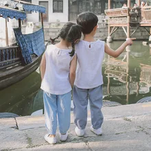 Детские летние штаны для мальчиков и девочек из чистого хлопка с вышивкой в виде щенка; повседневные тонкие мягкие однотонные детские брюки