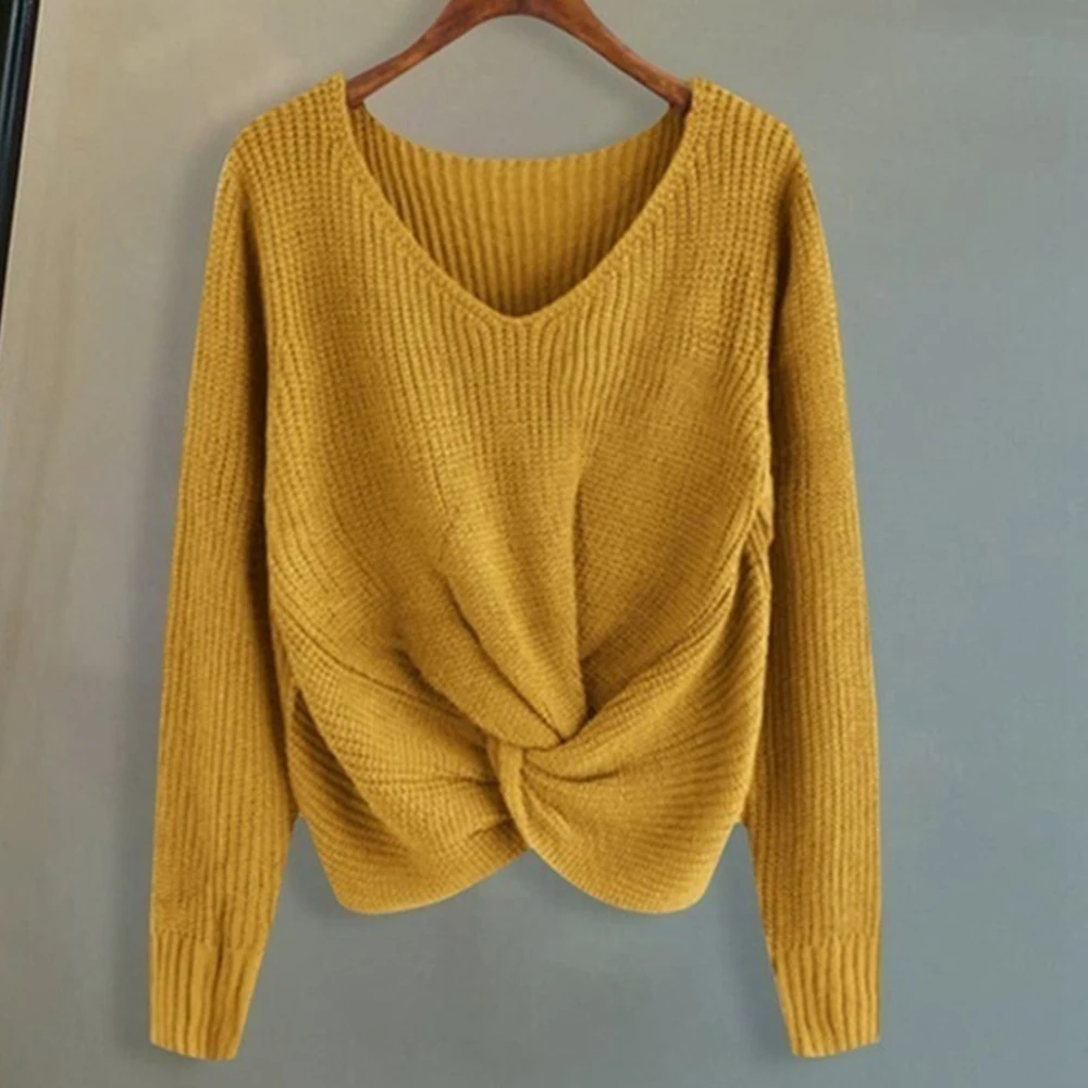 

LOOZYKIT Pull femme sweaters Long Sleeve Solid Color V-neck Sexy Cross Knotted Panel sweater women plus size roupa feminina