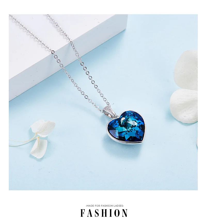 Ожерелье Warme Farben с кристаллами Swarovski, женское, синее, море любви, сердце, Кристальное ожерелье с кулоном, хорошее ювелирное изделие, колье, ожерелье