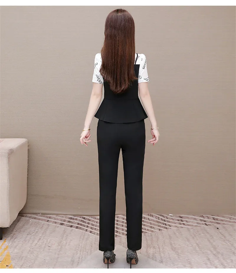 Women Pants 2-Piece Set 2021 Female Spring Summer Slim Suit Lady Blouse +Plus Size Wide Leg Pants Office Ladies Sets 3XL H242 coord sets women