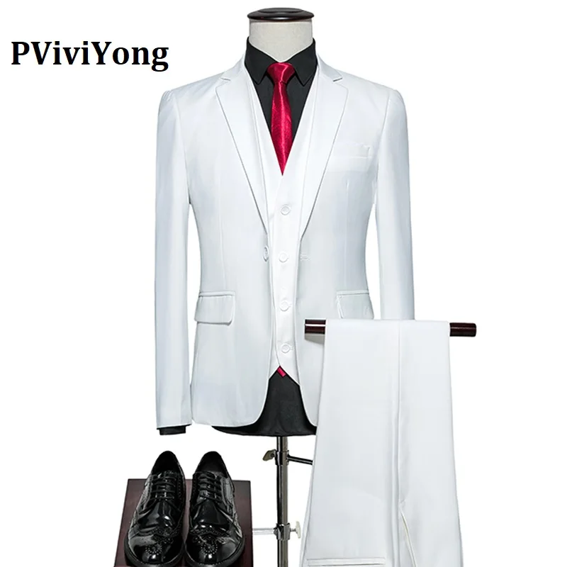 PViviYong бренд, высококачественный мужской костюм, свадебные вечерние костюмы для интервью, костюм из трех предметов(пиджак+ жилет+ брюки) 522 - Цвет: Слоновая кость