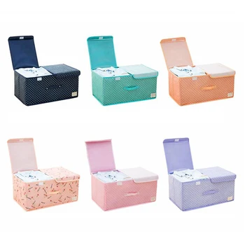 

Oxford Cloth Double Lids Clothes Storage Box Solid Color Clean Convenience Foldable Storage Box For Clothes Toys
