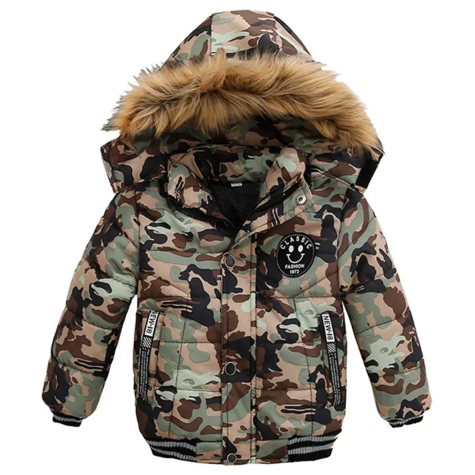 Outdoor Jacket For Boys Winter Hooded Zipper Outerwear Casual Baby Boys Velvet Thick Warm Coats Kids Clothing Fur Collar Parka kids jackets kids cotton clothes