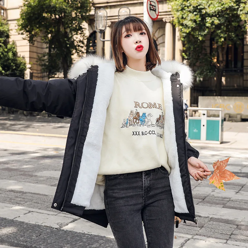 

2019 Autumn And Winter New Style down Jacket Women's Korean-style Long Loose-Fit BF Waist Hugging Slimming Pike Fur Clothing Tre