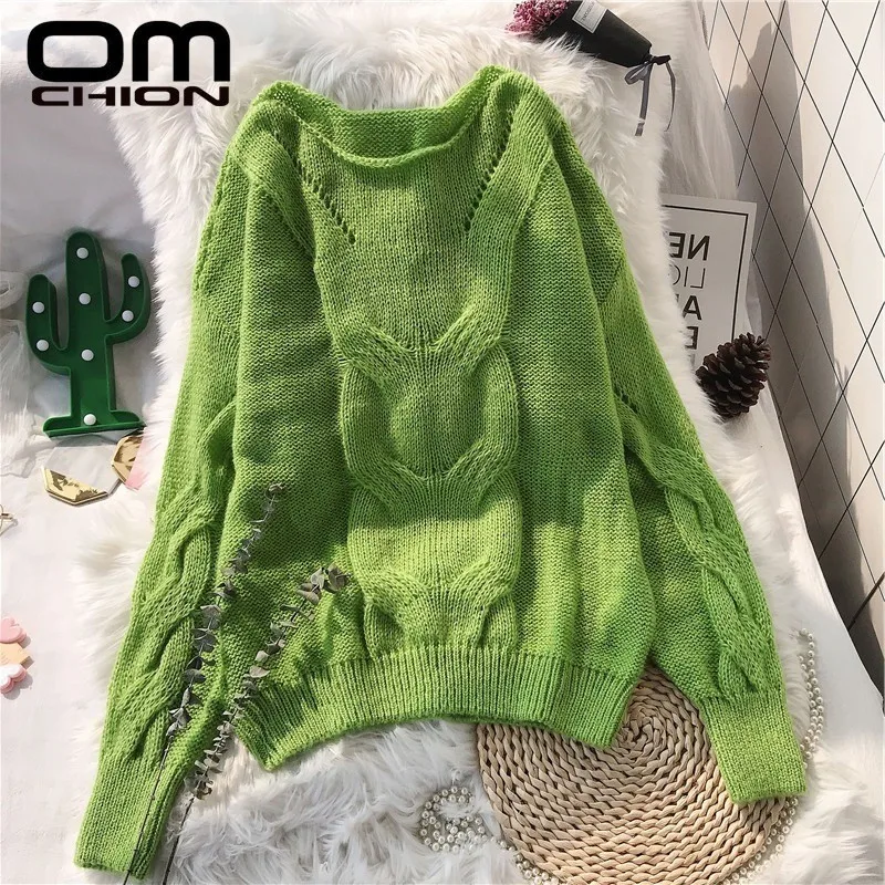 

OMCHION Pull Femme 2019 Autumn O Neck Women Sweaters And Pullovers Korean Hollow Out Sexy Pink Oversized Sweater Jumper LP275