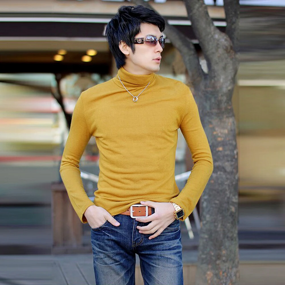 Мужские свитера в повседневном стиле, одноцветные пуловеры с длинным рукавом, Тип изделия, воротник-хомут, стандартная толщина