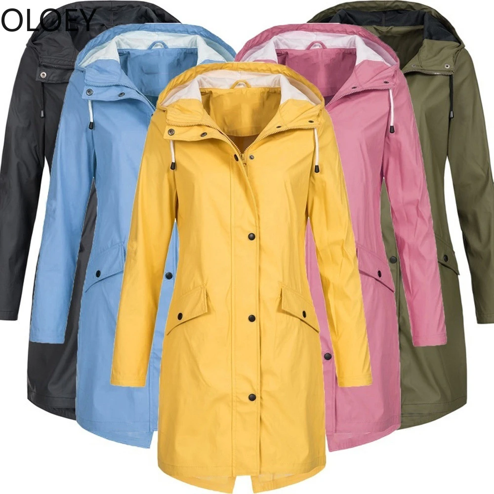 Chubasquero amarillo de talla grande mujer, chaqueta a prueba de con capucha, chaquetas rompevientos, Poncho, ropa de lluvia Universal de nailon|Impermeables| - AliExpress